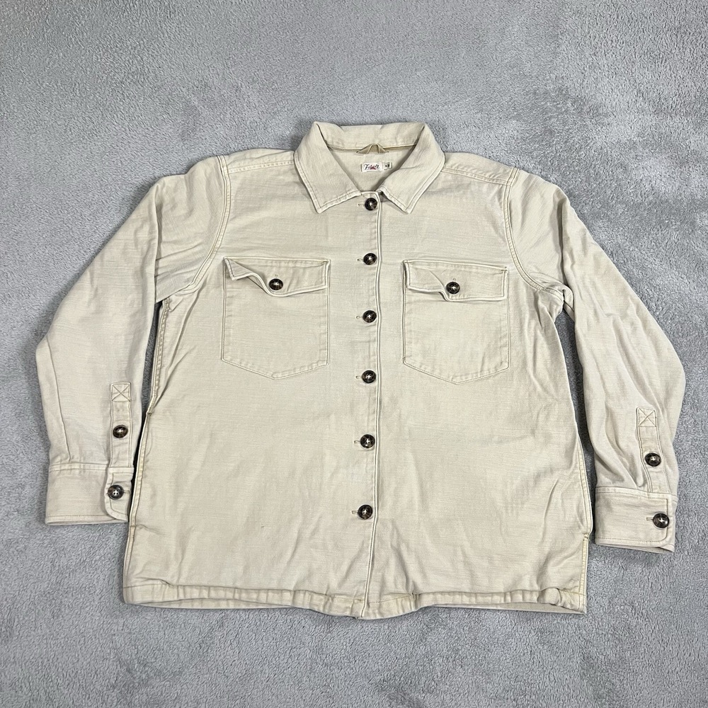 Faherty Shacket Womens Medium Stone Beige Button Up Pockets Jacket Shirt
